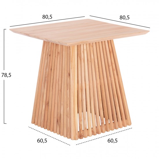 ΤΡΑΠΕΖΙ ΤΡΑΠΕΖΑΡΙΑΣ ΤΕΤΡΑΓΩΝΟ FRANTZ ΜΑΣΙΦ MINDI ΞΥΛΟ 80,5x80,5x78,5Yεκ.