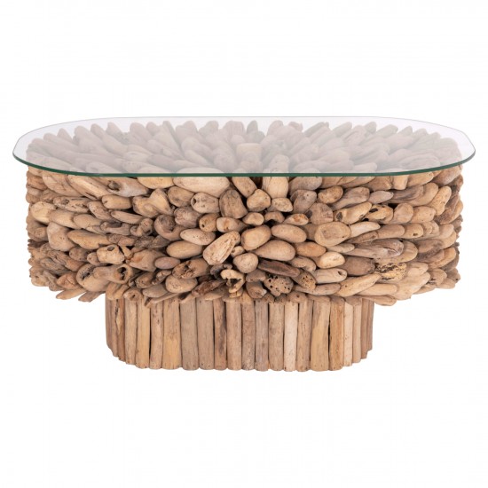 ΤΡΑΠΕΖΙ ΣΑΛΟΝΙΟΥ ΟΒΑΛ SPARROW DRIFTWOOD--ΓΥΑΛΙ 106x55,5x50,5Υεκ.