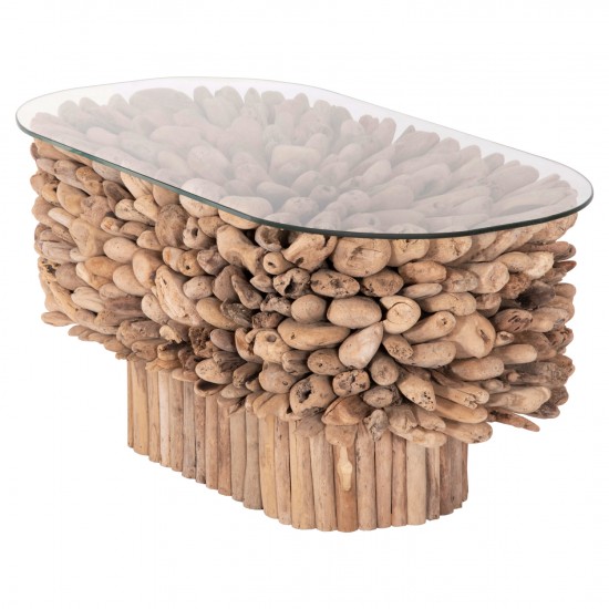 ΤΡΑΠΕΖΙ ΣΑΛΟΝΙΟΥ ΟΒΑΛ SPARROW DRIFTWOOD--ΓΥΑΛΙ 106x55,5x50,5Υεκ.