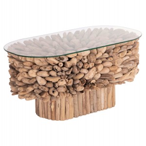 ΤΡΑΠΕΖΙ ΣΑΛΟΝΙΟΥ ΟΒΑΛ SPARROW DRIFTWOOD--ΓΥΑΛΙ 106x55,5x50,5Υεκ.