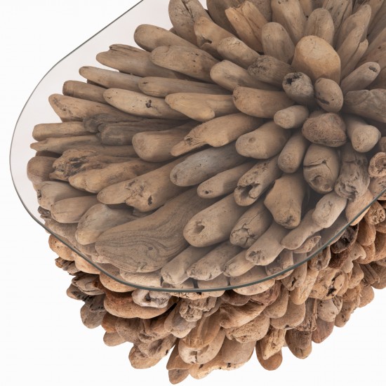 ΤΡΑΠΕΖΙ ΣΑΛΟΝΙΟΥ ΟΒΑΛ SPARROW DRIFTWOOD--ΓΥΑΛΙ 106x55,5x50,5Υεκ.