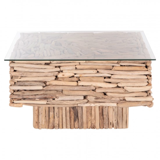 ΤΡΑΠΕΖΙ ΣΑΛΟΝΙΟΥ ΤΕΤΡΑΓΩΝΟ SPARROW DRIFTWOOD--ΓΥΑΛΙ 95x95x51,5Υεκ.