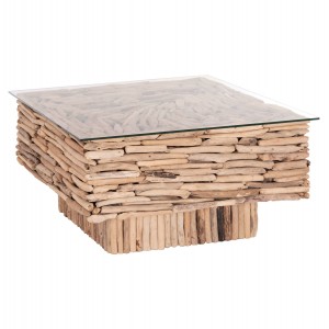 ΤΡΑΠΕΖΙ ΣΑΛΟΝΙΟΥ ΤΕΤΡΑΓΩΝΟ SPARROW DRIFTWOOD--ΓΥΑΛΙ 95x95x51,5Υεκ.