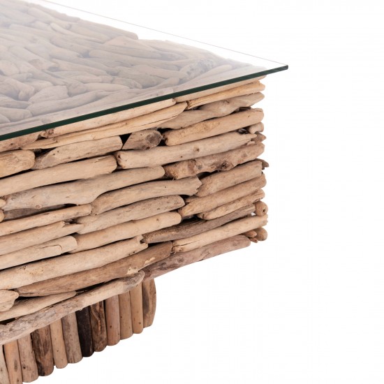 ΤΡΑΠΕΖΙ ΣΑΛΟΝΙΟΥ ΤΕΤΡΑΓΩΝΟ SPARROW DRIFTWOOD--ΓΥΑΛΙ 95x95x51,5Υεκ.