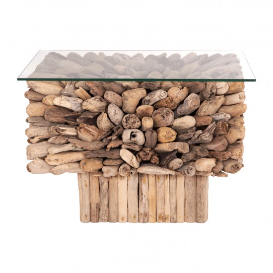 ΤΡΑΠΕΖΙ ΣΑΛΟΝΙΟΥ ΤΕΤΡΑΓΩΝΟ SPARROW DRIFTWOOD--ΓΥΑΛΙ 75x75x51Υεκ.