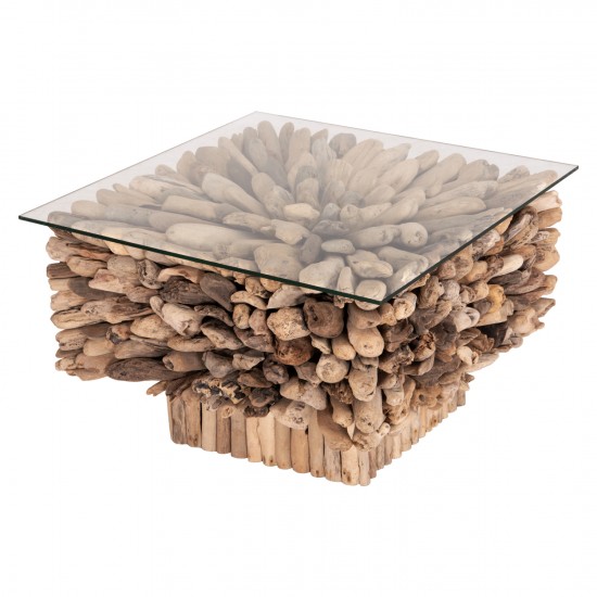 ΤΡΑΠΕΖΙ ΣΑΛΟΝΙΟΥ ΤΕΤΡΑΓΩΝΟ SPARROW DRIFTWOOD--ΓΥΑΛΙ 75x75x51Υεκ.