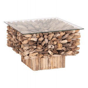 ΤΡΑΠΕΖΙ ΣΑΛΟΝΙΟΥ ΤΕΤΡΑΓΩΝΟ SPARROW DRIFTWOOD--ΓΥΑΛΙ 75x75x51Υεκ.