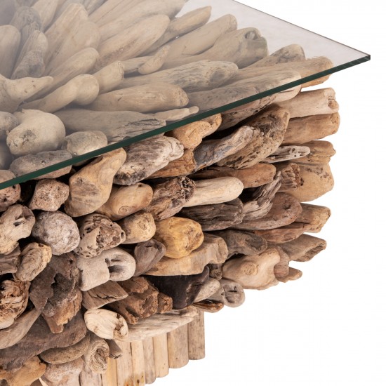 ΤΡΑΠΕΖΙ ΣΑΛΟΝΙΟΥ ΤΕΤΡΑΓΩΝΟ SPARROW DRIFTWOOD--ΓΥΑΛΙ 75x75x51Υεκ.
