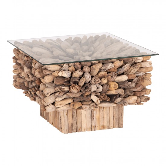 ΤΡΑΠΕΖΙ ΣΑΛΟΝΙΟΥ ΤΕΤΡΑΓΩΝΟ SPARROW DRIFTWOOD--ΓΥΑΛΙ 75x75x51Υεκ.