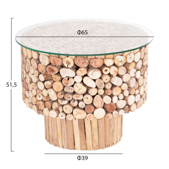 ΤΡΑΠΕΖΙ ΣΑΛΟΝΙΟΥ ΣΤΡΟΓΓΥΛΟ SPARROW DRIFTWOOD--ΓΥΑΛΙ Φ65x51,5Υεκ.