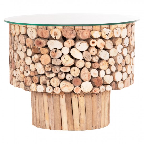 ΤΡΑΠΕΖΙ ΣΑΛΟΝΙΟΥ ΣΤΡΟΓΓΥΛΟ SPARROW DRIFTWOOD--ΓΥΑΛΙ Φ65x51,5Υεκ.