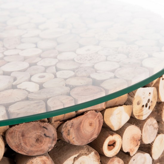 ΤΡΑΠΕΖΙ ΣΑΛΟΝΙΟΥ ΣΤΡΟΓΓΥΛΟ SPARROW DRIFTWOOD--ΓΥΑΛΙ Φ65x51,5Υεκ.