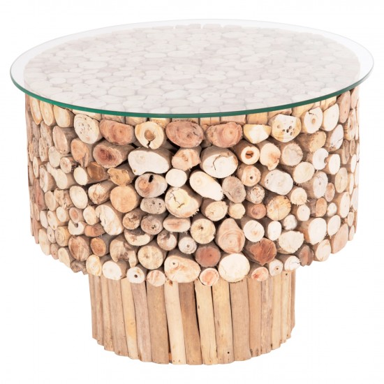 ΤΡΑΠΕΖΙ ΣΑΛΟΝΙΟΥ ΣΤΡΟΓΓΥΛΟ SPARROW DRIFTWOOD--ΓΥΑΛΙ Φ65x51,5Υεκ.