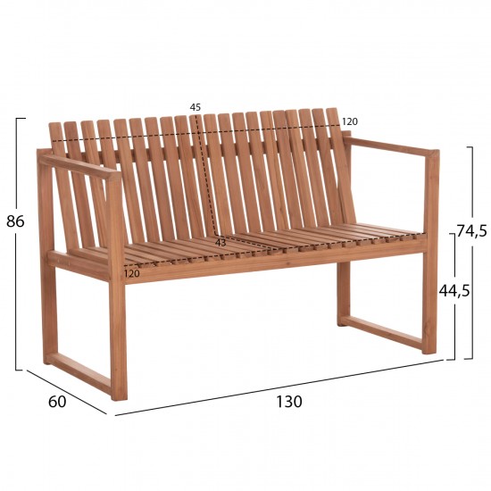 ΠΑΓΚΑΚΙ ΚΗΠΟΥ 2ΘΕΣΙΟ VED ΞΥΛΟ TEAK--ΦΥΣΙΚΟ ΧΡΩΜΑ 130x60x86Υεκ.