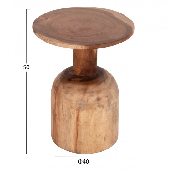 ΒΟΗΘΗΤΙΚΟ ΤΡΑΠΕΖΑΚΙ PUMBE ΞΥΛΟ SUAR ΣΕ ΦΥΣΙΚΟ ΧΡΩΜΑ Φ40x50Υεκ