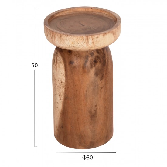 ΤΡΑΠΕΖΙ ΒΟΗΘΗΤΙΚΟ LOKI ΜΑΣΙΦ ΞΥΛΟ SUAR ΣΕ ΦΥΣΙΚΟ Φ30x50Υεκ.