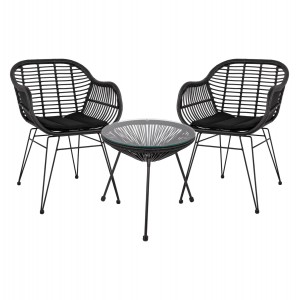 ΣΕΤ ΤΡΑΠΕΖΑΡΙΑΣ 3ΤΜΧ ΜΕΤΑΛΛΟ & RATTAN ΣΕ ΜΑΥΡΟ ΧΡΩΜΑ