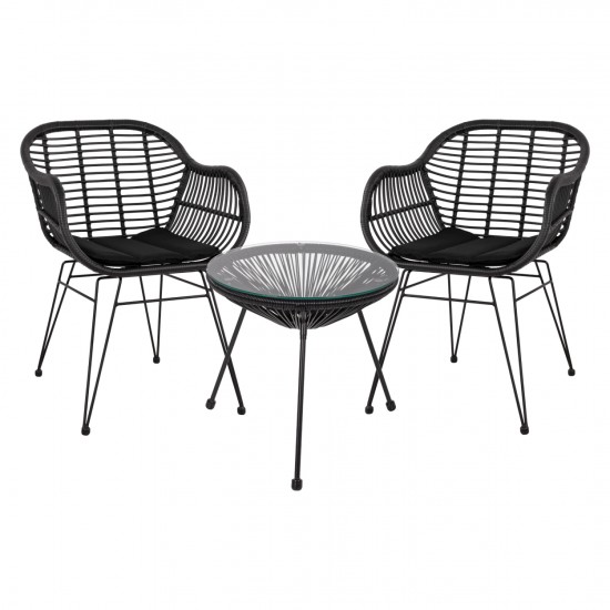 ΣΕΤ ΤΡΑΠΕΖΑΡΙΑΣ 3ΤΜΧ ΜΕΤΑΛΛΟ & RATTAN ΣΕ ΜΑΥΡΟ ΧΡΩΜΑ
