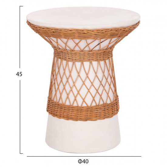 ΒΟΗΘΗΤΙΚΟ ΤΡΑΠΕΖΙ ΣΤΡΟΓΓΥΛΟ DELIA FIBER CEMENT ΛΕΥΚΟ & RATTAN Φ40x45Υεκ