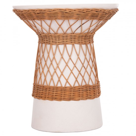 ΒΟΗΘΗΤΙΚΟ ΤΡΑΠΕΖΙ ΣΤΡΟΓΓΥΛΟ DELIA FIBER CEMENT ΛΕΥΚΟ & RATTAN Φ40x45Υεκ