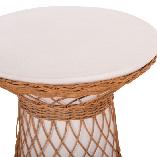 ΒΟΗΘΗΤΙΚΟ ΤΡΑΠΕΖΙ ΣΤΡΟΓΓΥΛΟ DELIA FIBER CEMENT ΛΕΥΚΟ & RATTAN Φ40x45Υεκ