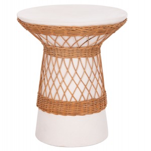 ΒΟΗΘΗΤΙΚΟ ΤΡΑΠΕΖΙ ΣΤΡΟΓΓΥΛΟ DELIA FIBER CEMENT ΛΕΥΚΟ & RATTAN Φ40x45Υεκ