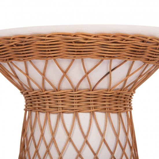 ΒΟΗΘΗΤΙΚΟ ΤΡΑΠΕΖΙ ΣΤΡΟΓΓΥΛΟ DELIA FIBER CEMENT ΛΕΥΚΟ & RATTAN Φ40x45Υεκ
