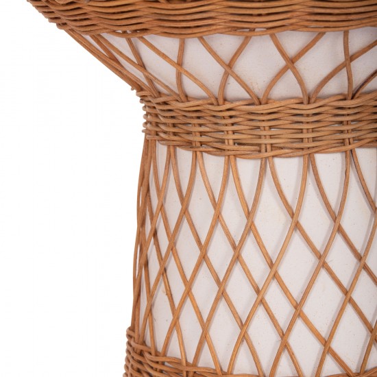 ΒΟΗΘΗΤΙΚΟ ΤΡΑΠΕΖΙ ΣΤΡΟΓΓΥΛΟ DELIA FIBER CEMENT ΛΕΥΚΟ & RATTAN Φ40x45Υεκ