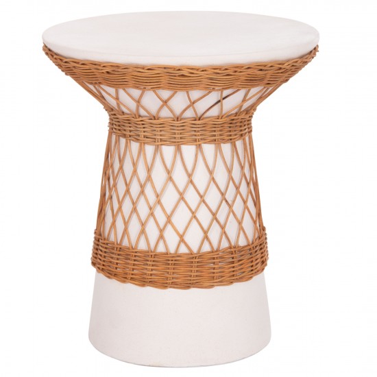 ΒΟΗΘΗΤΙΚΟ ΤΡΑΠΕΖΙ ΣΤΡΟΓΓΥΛΟ DELIA FIBER CEMENT ΛΕΥΚΟ & RATTAN Φ40x45Υεκ