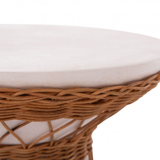 ΒΟΗΘΗΤΙΚΟ ΤΡΑΠΕΖΙ ΣΤΡΟΓΓΥΛΟ DELIA FIBER CEMENT ΛΕΥΚΟ & RATTAN Φ40x45Υεκ
