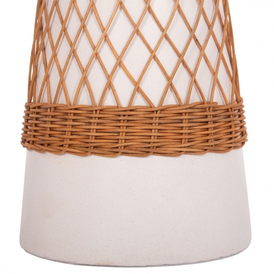 ΒΟΗΘΗΤΙΚΟ ΤΡΑΠΕΖΙ ΣΤΡΟΓΓΥΛΟ DELIA FIBER CEMENT ΛΕΥΚΟ & RATTAN Φ40x45Υεκ