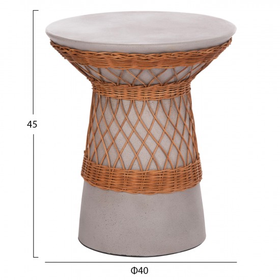 ΒΟΗΘΗΤΙΚΟ ΤΡΑΠΕΖΙ ΣΤΡΟΓΓΥΛΟ DELIA FIBER CEMENT ΓΚΡΙ & RATTAN Φ40x45Υεκ