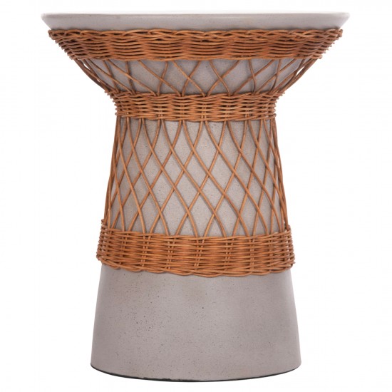 ΒΟΗΘΗΤΙΚΟ ΤΡΑΠΕΖΙ ΣΤΡΟΓΓΥΛΟ DELIA FIBER CEMENT ΓΚΡΙ & RATTAN Φ40x45Υεκ