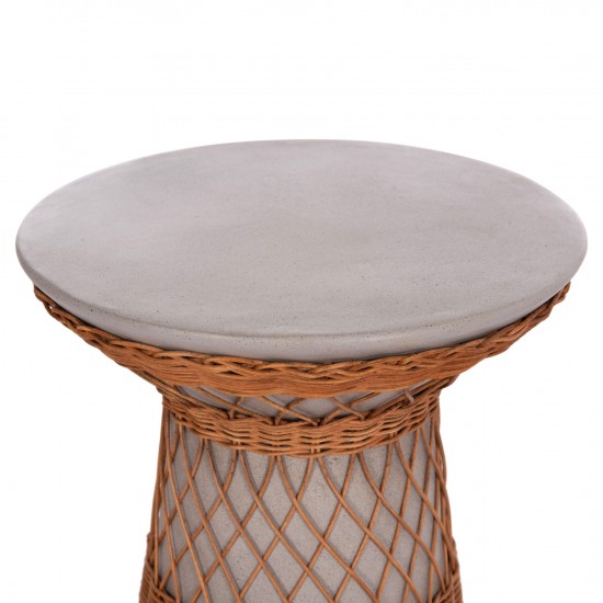 ΒΟΗΘΗΤΙΚΟ ΤΡΑΠΕΖΙ ΣΤΡΟΓΓΥΛΟ DELIA FIBER CEMENT ΓΚΡΙ & RATTAN Φ40x45Υεκ