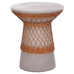 ΒΟΗΘΗΤΙΚΟ ΤΡΑΠΕΖΙ ΣΤΡΟΓΓΥΛΟ DELIA FIBER CEMENT ΓΚΡΙ & RATTAN Φ40x45Υεκ