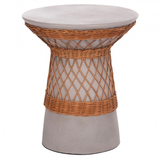 ΒΟΗΘΗΤΙΚΟ ΤΡΑΠΕΖΙ ΣΤΡΟΓΓΥΛΟ DELIA FIBER CEMENT ΓΚΡΙ & RATTAN Φ40x45Υεκ