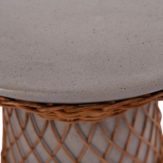 ΒΟΗΘΗΤΙΚΟ ΤΡΑΠΕΖΙ ΣΤΡΟΓΓΥΛΟ DELIA FIBER CEMENT ΓΚΡΙ & RATTAN Φ40x45Υεκ