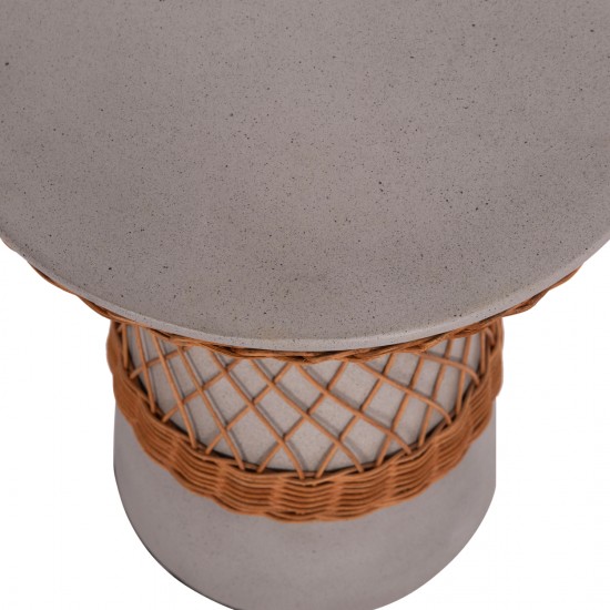 ΒΟΗΘΗΤΙΚΟ ΤΡΑΠΕΖΙ ΣΤΡΟΓΓΥΛΟ DELIA FIBER CEMENT ΓΚΡΙ & RATTAN Φ40x45Υεκ