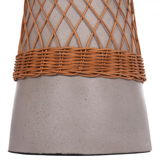 ΒΟΗΘΗΤΙΚΟ ΤΡΑΠΕΖΙ ΣΤΡΟΓΓΥΛΟ DELIA FIBER CEMENT ΓΚΡΙ & RATTAN Φ40x45Υεκ