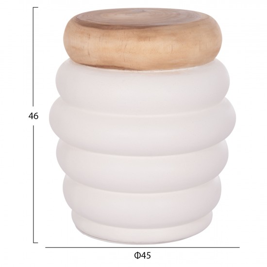 ΤΡΑΠΕΖΙ ΒΟΗΘΗΤΙΚΟ PUFFAT FIBER CEMENT ΛΕΥΚΟ- ΞΥΛΟ TEAK TOP Φ45x46Υεκ.