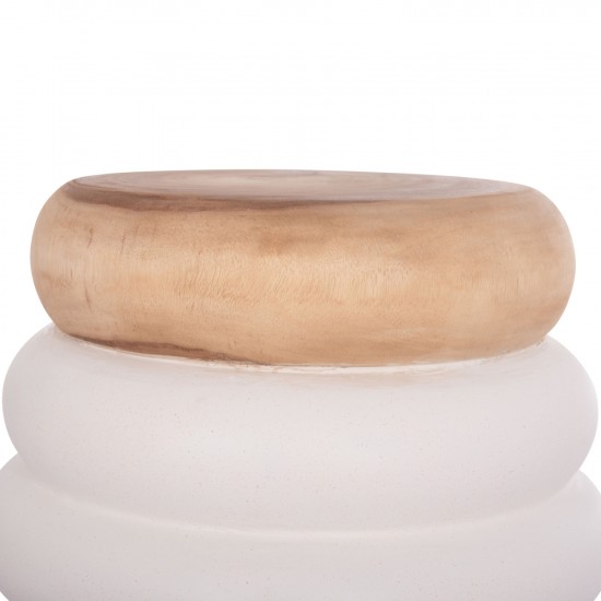 ΤΡΑΠΕΖΙ ΒΟΗΘΗΤΙΚΟ PUFFAT FIBER CEMENT ΛΕΥΚΟ- ΞΥΛΟ TEAK TOP Φ45x46Υεκ.