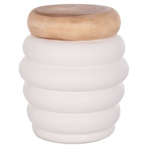 ΤΡΑΠΕΖΙ ΒΟΗΘΗΤΙΚΟ PUFFAT FIBER CEMENT ΛΕΥΚΟ- ΞΥΛΟ TEAK TOP Φ45x46Υεκ.