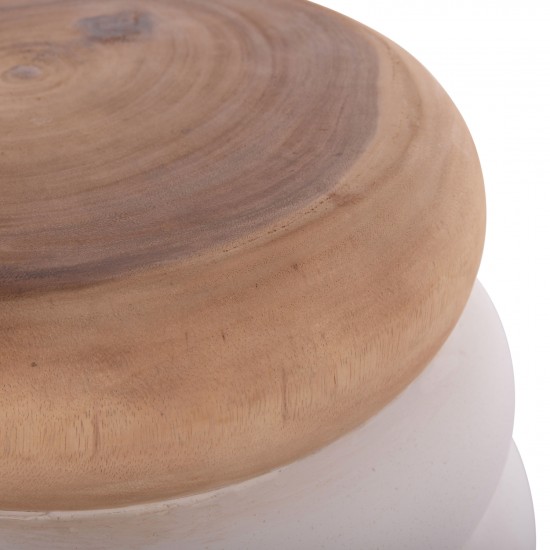 ΤΡΑΠΕΖΙ ΒΟΗΘΗΤΙΚΟ PUFFAT FIBER CEMENT ΛΕΥΚΟ- ΞΥΛΟ TEAK TOP Φ45x46Υεκ.