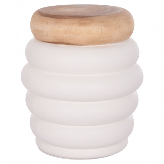 ΤΡΑΠΕΖΙ ΒΟΗΘΗΤΙΚΟ PUFFAT FIBER CEMENT ΛΕΥΚΟ- ΞΥΛΟ TEAK TOP Φ45x46Υεκ.