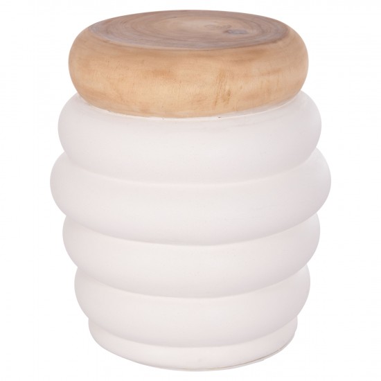 ΤΡΑΠΕΖΙ ΒΟΗΘΗΤΙΚΟ PUFFAT FIBER CEMENT ΛΕΥΚΟ- ΞΥΛΟ TEAK TOP Φ45x46Υεκ.