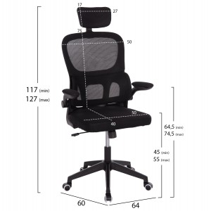 ΚΑΡΕΚΛΑ ΓΡΑΦΕΙΟΥ BASTON ΜΑΥΡΟ MESH & PP ΣΚΕΛΕΤΟΣ 64x60x117-127Υεκ.