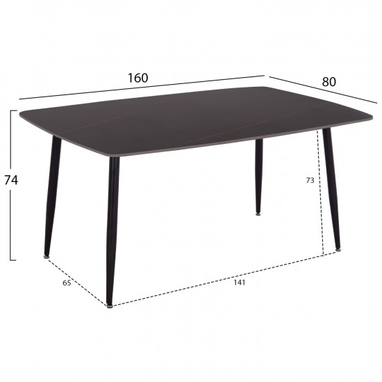 ΤΡΑΠΕΖΙ RAVEN ΚΕΡΑΜΙΚΟ TOP ΜΕ ΟΨΗ ΜΑΥΡΟ ΜΑΡΜΑΡΟ 160x80x74Υεκ.