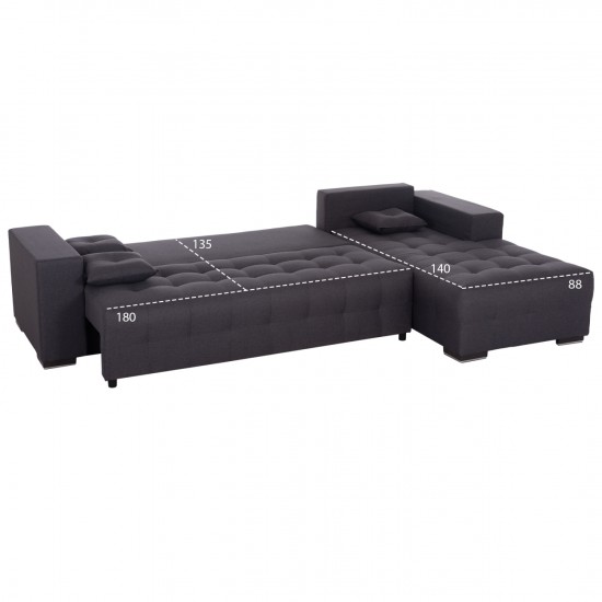 ΓΩΝΙΑΚΟΣ ΚΑΝΑΠΕΣ-ΚΡΕΒΑΤΙ ΜΕ ΑΠΟΘ.ΧΩΡΟ TRENDSTON ΓΚΡΙ ΥΦΑΣΜΑ 298x177x95Υεκ