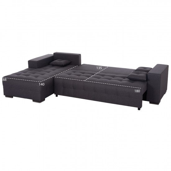 ΓΩΝΙΑΚΟΣ ΚΑΝΑΠΕΣ-ΚΡΕΒΑΤΙ ΜΕ ΑΠΟΘ.ΧΩΡΟ TRENDSTON ΓΚΡΙ ΥΦΑΣΜΑ 298x177x95Υεκ