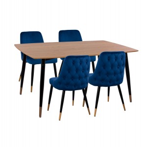 ΣΕΤ ΤΡΑΠΕΖΑΡΙΑΣ 5ΤΜΧ JOLIE MDF TOP-ΒΕΛΟΥΔΟ ΜΠΛΕ & ΜΕΤΑΛΛΟ ΜΑΥΡΟ 160x90x74εκ.